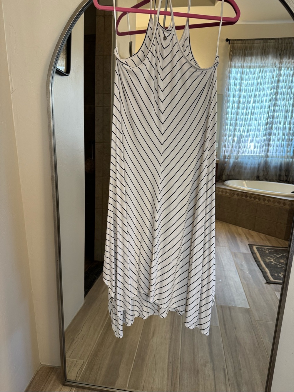 Striped White & Black Racerback Midi Dress Size S
